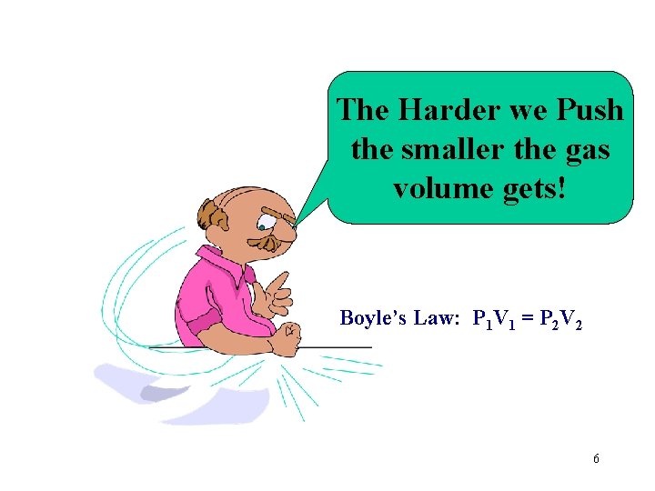 The Harder we Push the smaller the gas volume gets! Boyle’s Law: P 1