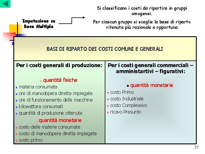 Si classificano i costi da ripartire in gruppi omogenei. Imputazione su Base Multipla Per