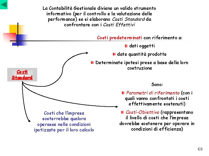 La Contabilità Gestionale diviene un valido strumento informativo (per il controllo e la valutazione