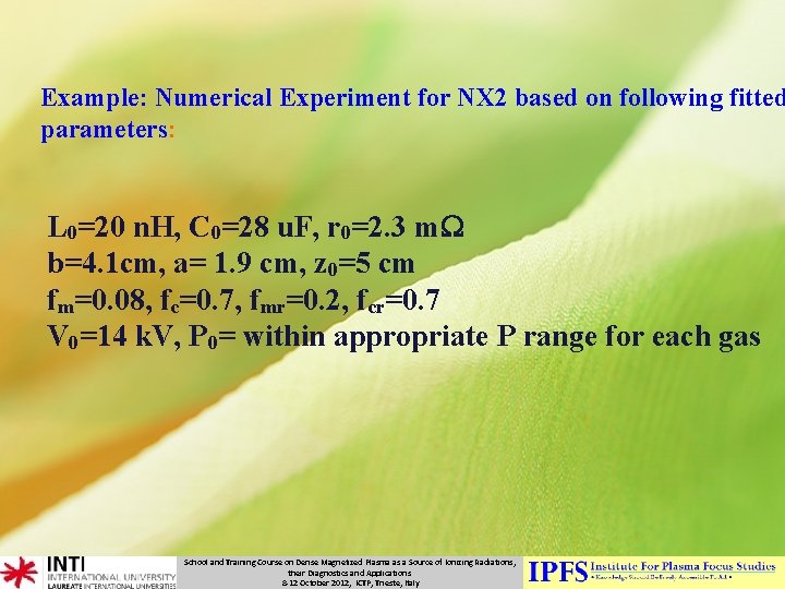 Example: Numerical Experiment for NX 2 based on following fitted parameters: L 0=20 n.