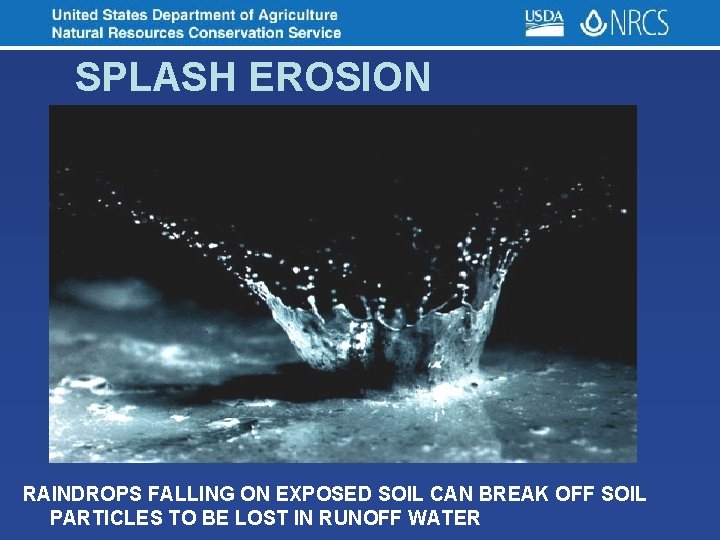  SPLASH EROSION RAINDROPS FALLING ON EXPOSED SOIL CAN BREAK OFF SOIL PARTICLES TO