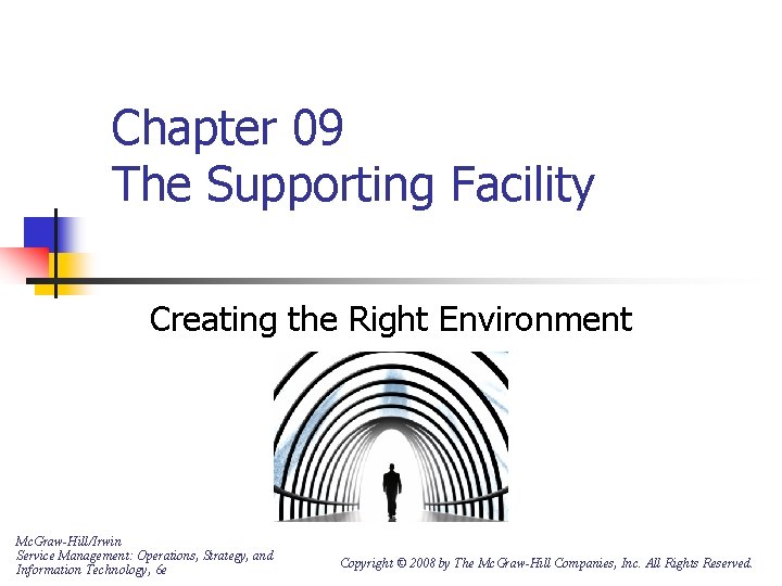 Chapter 09 The Supporting Facility Creating the Right Environment Mc. Graw-Hill/Irwin Service Management: Operations,