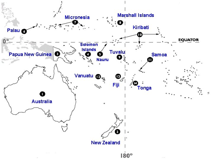 Marshall Islands Micronesia Kiribati Palau Papua New Guinea Solomon Islands Central Asia South West