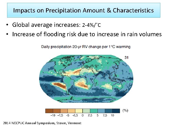 Impacts on Precipitation Amount & Characteristics • Global average increases: 2 -4%/˚C • Increase