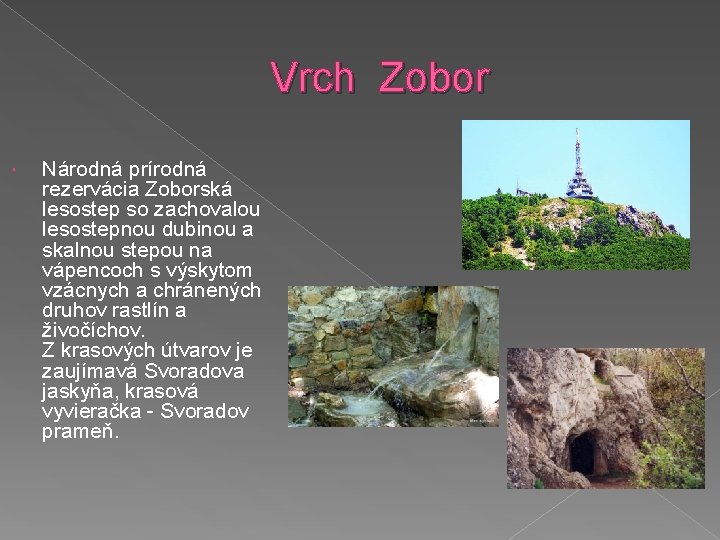 Vrch Zobor Národná prírodná rezervácia Zoborská lesostep so zachovalou lesostepnou dubinou a skalnou stepou