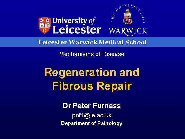 Leicester Warwick Medical School Mechanisms of Disease Regeneration and Fibrous Repair Dr Peter Furness