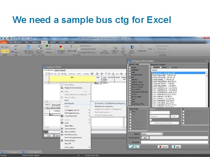 We need a sample bus ctg for Excel 