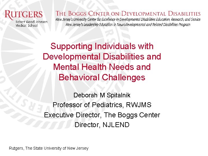 Supporting Individuals with Developmental Disabilities and Mental Health Needs and Behavioral Challenges Deborah M