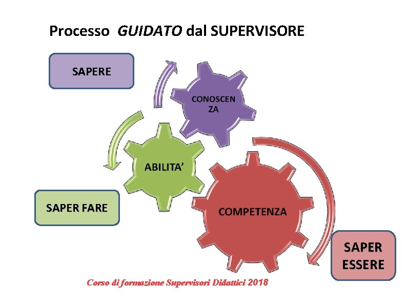 Processo GUIDATO dal SUPERVISORE SAPER FARE SAPER ESSERE Corso di formazione Supervisori Didattici 2018