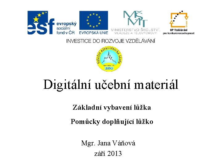 Digitální učební materiál Základní vybavení lůžka Pomůcky doplňující lůžko Mgr. Jana Váňová září 2013