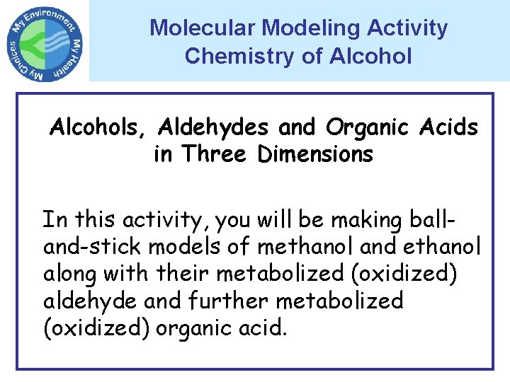Molecular Modeling Activity Chemistry of Alcohols, Aldehydes and Organic Acids in Three Dimensions In