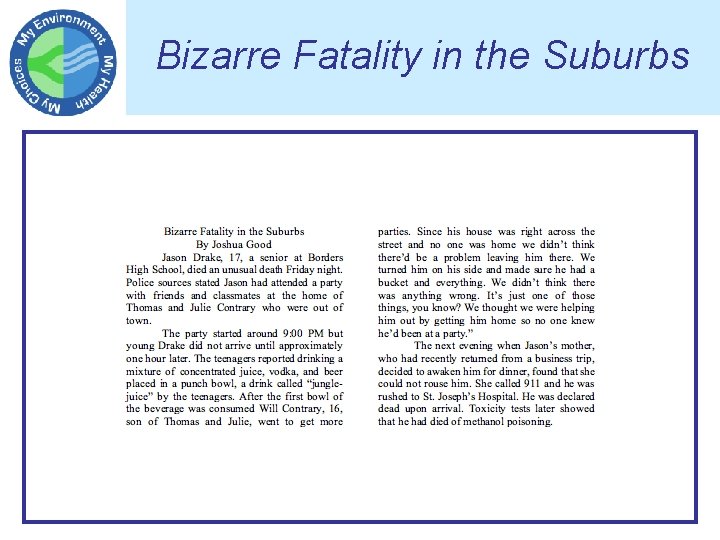 Bizarre Fatality in the Suburbs 