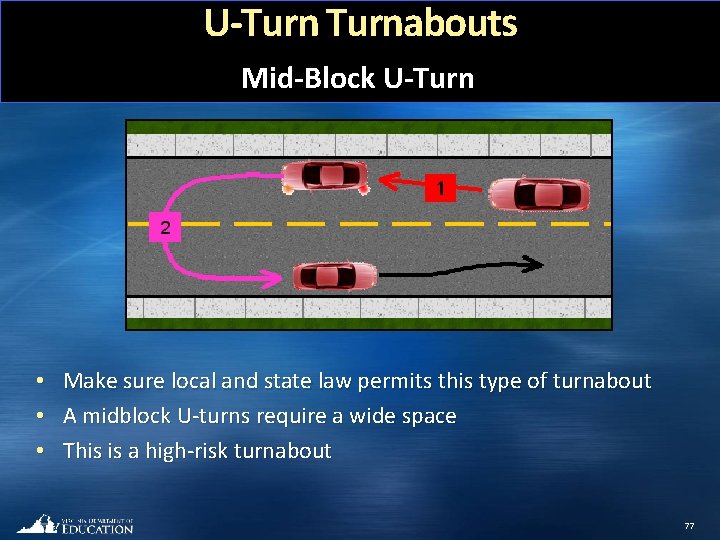 U-Turnabouts Mid-Block U-Turn 2 4 3 • • • 1 5 Make sure local