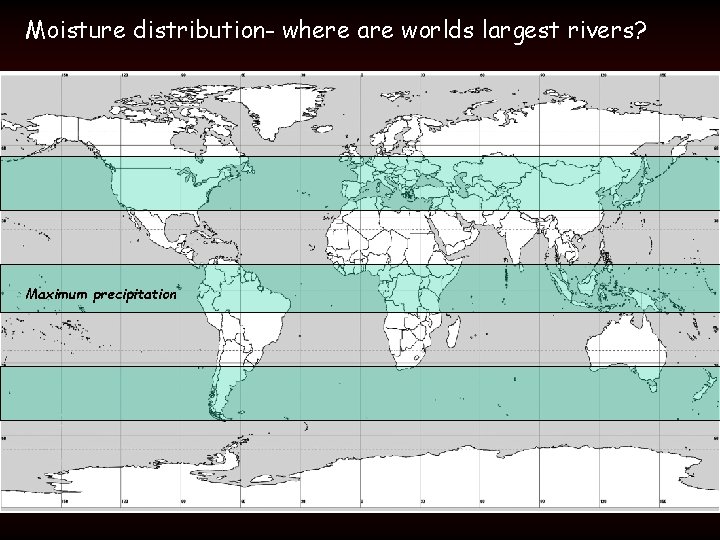 Moisture distribution- where are worlds largest rivers? Maximum precipitation 