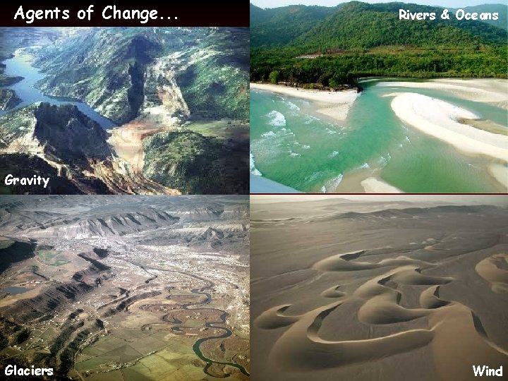 Agents of Change. . . Rivers & Oceans Gravity Glaciers Wind 