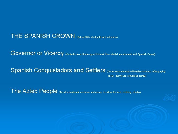 THE SPANISH CROWN (Takes 20% of all gold and valuables) Governor or Viceroy (Collects