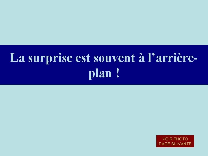 La surprise est souvent à l’arrièreplan ! VOIR PHOTO PAGE SUIVANTE 