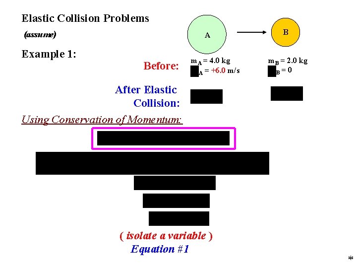 Elastic Collision Problems (assume) Example 1: A Before: m. A = 4. 0 kg