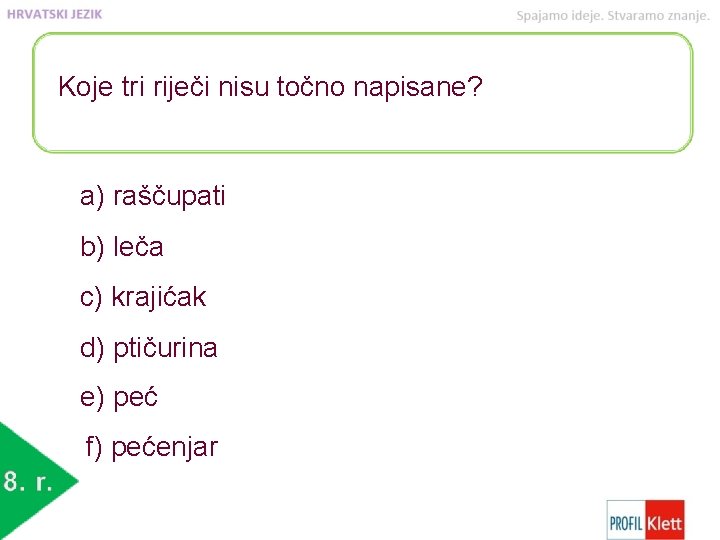 Koje tri riječi nisu točno napisane? a) raščupati b) leča c) krajićak d) ptičurina