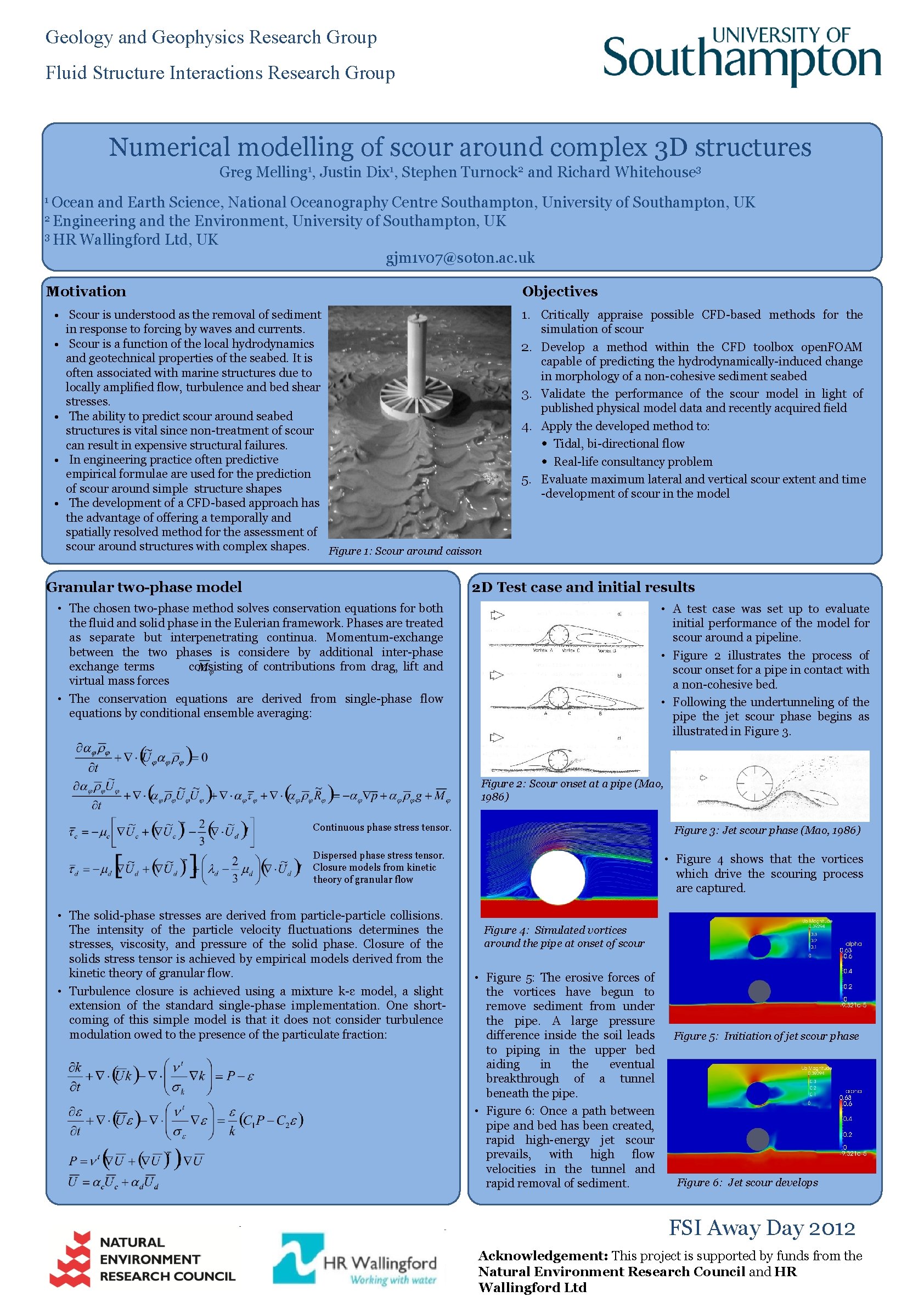 Geology and Geophysics Research Group Fluid Structure Interactions Research Group Numerical modelling of scour