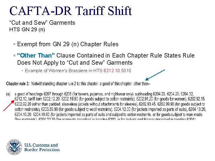 CAFTA-DR Tariff Shift “Cut and Sew” Garments HTS GN 29 (n) § Exempt from