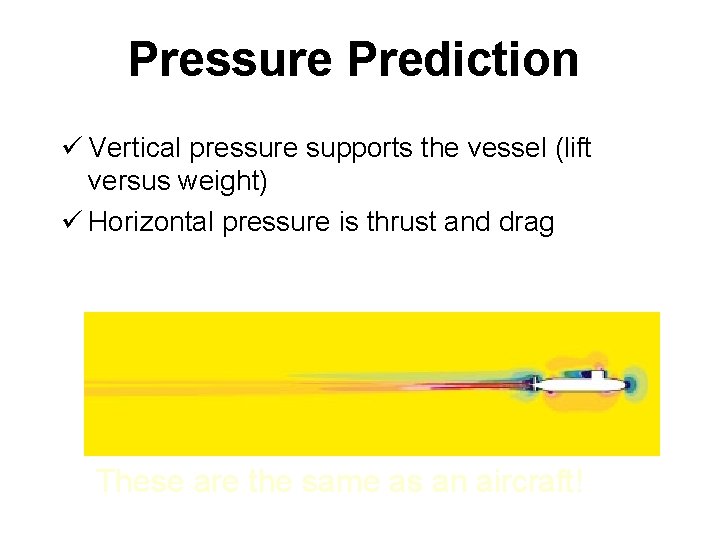 Pressure Prediction ü Vertical pressure supports the vessel (lift versus weight) ü Horizontal pressure