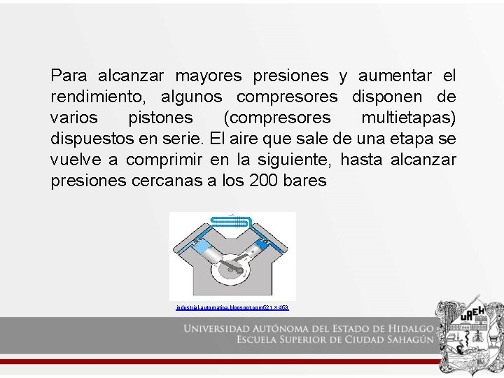 Para alcanzar mayores presiones y aumentar el rendimiento, algunos compresores disponen de varios pistones