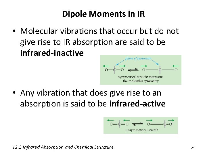 Dipole Moments in IR • Molecular vibrations that occur but do not give rise Dipole Moments in IR • Molecular vibrations that occur but do not give rise