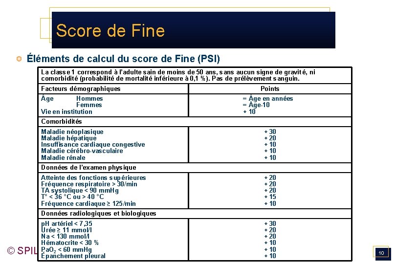 Score de Fine Éléments de calcul du score de Fine (PSI) La classe 1