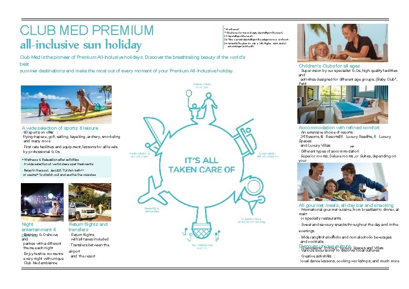 CLUB MED PREMIUM all-inclusive sun holiday * At extra cost ** At extra cost