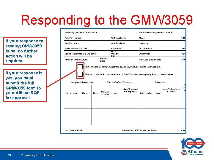 Responding to the GMW 3059 If your response to reading GMW 3059 is no,