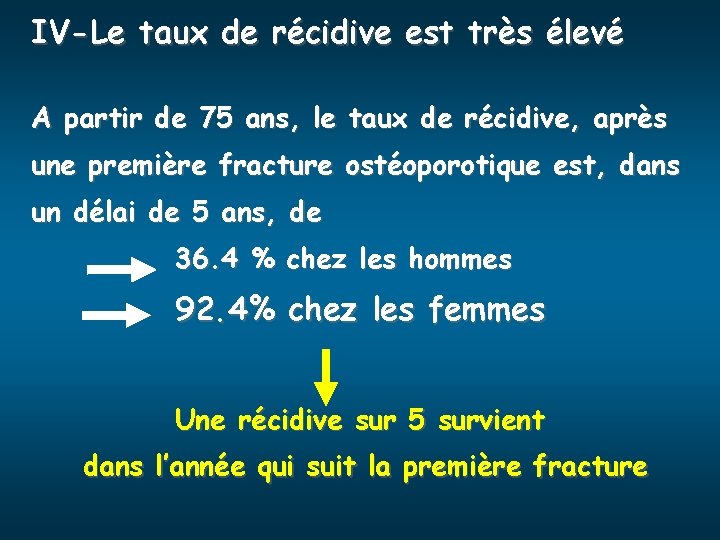 IV-Le taux de récidive est très élevé A partir de 75 ans, le taux