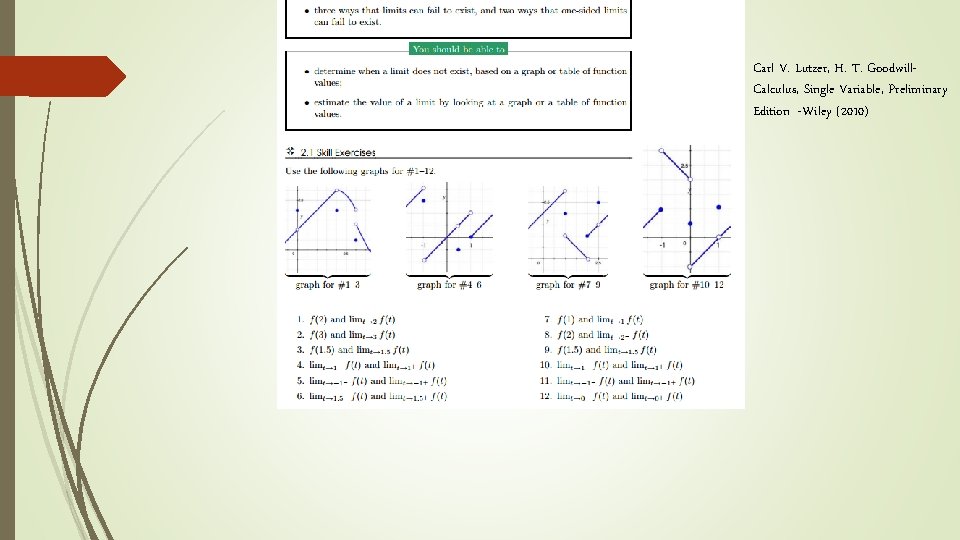 Carl V. Lutzer, H. T. Goodwill. Calculus, Single Variable, Preliminary Edition -Wiley (2010) 