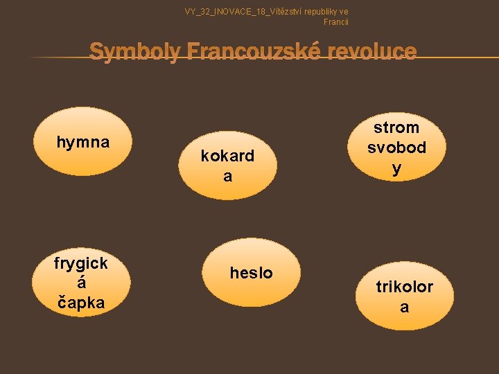 VY_32_INOVACE_18_Vítězství republiky ve Francii Symboly Francouzské revoluce hymna frygick á čapka kokard a heslo VY_32_INOVACE_18_Vítězství republiky ve Francii Symboly Francouzské revoluce hymna frygick á čapka kokard a heslo