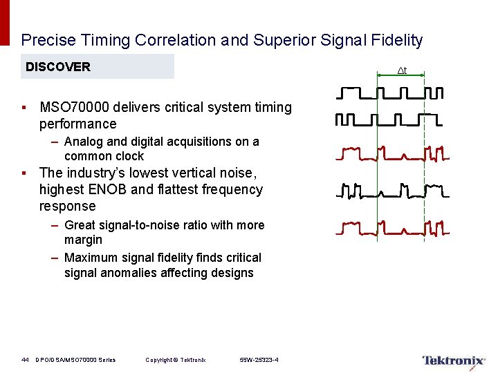 Precise Timing Correlation and Superior Signal Fidelity DISCOVER Δt § MSO 70000 delivers critical