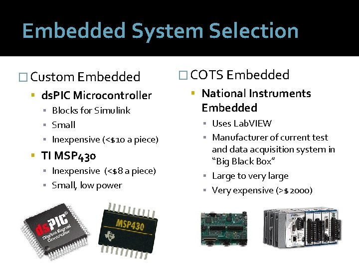 Embedded System Selection � Custom Embedded ds. PIC Microcontroller ▪ Blocks for Simulink ▪