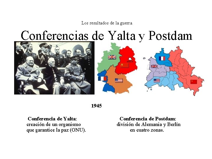 Los resultados de la guerra Conferencias de Yalta y Postdam 1945 Conferencia de Yalta: