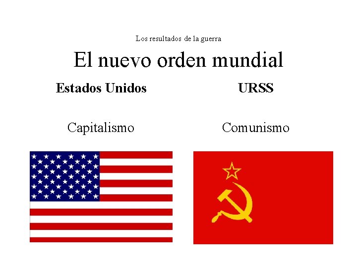 Los resultados de la guerra El nuevo orden mundial Estados Unidos URSS Capitalismo Comunismo