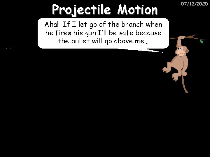 Projectile Motion Aha! If I let go of the branch when he fires his