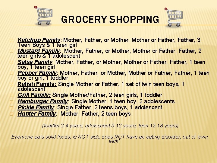 GROCERY SHOPPING � � � � � Ketchup Family: Mother, Father, or Mother, Mother