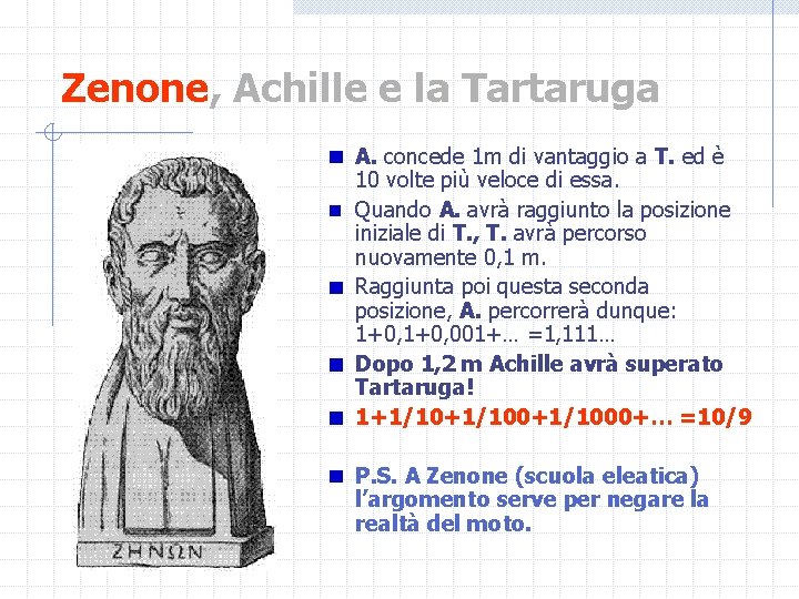 Zenone, Achille e la Tartaruga A. concede 1 m di vantaggio a T. ed