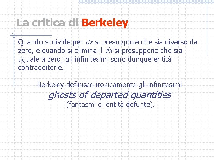 La critica di Berkeley Quando si divide per dx si presuppone che sia diverso