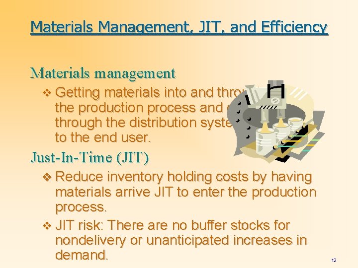 Materials Management, JIT, and Efficiency Materials management v Getting materials into and through the