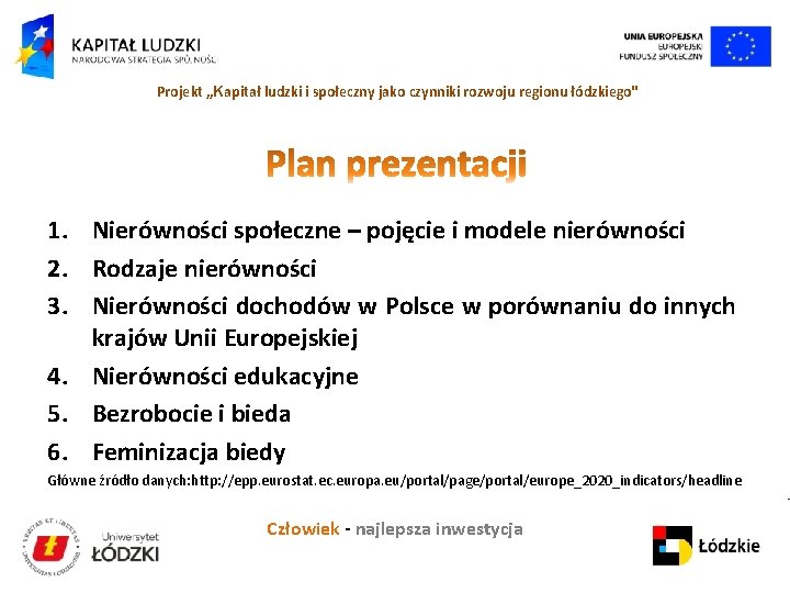 Projekt „Kapitał ludzki i społeczny jako czynniki rozwoju regionu łódzkiego" 1. Nierówności społeczne –