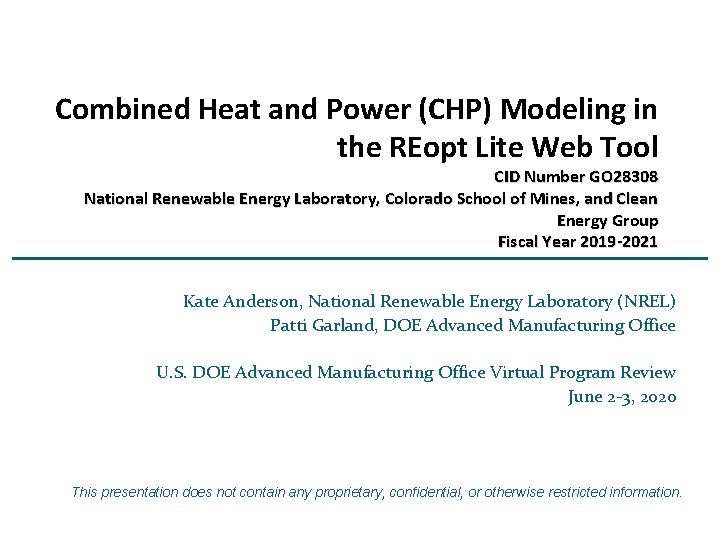 Combined Heat and Power (CHP) Modeling in the REopt Lite Web Tool CID Number