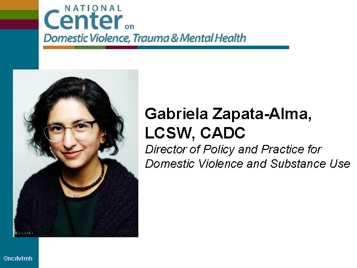 Gabriela Zapata-Alma, LCSW, CADC Director of Policy and Practice for Domestic Violence and Substance