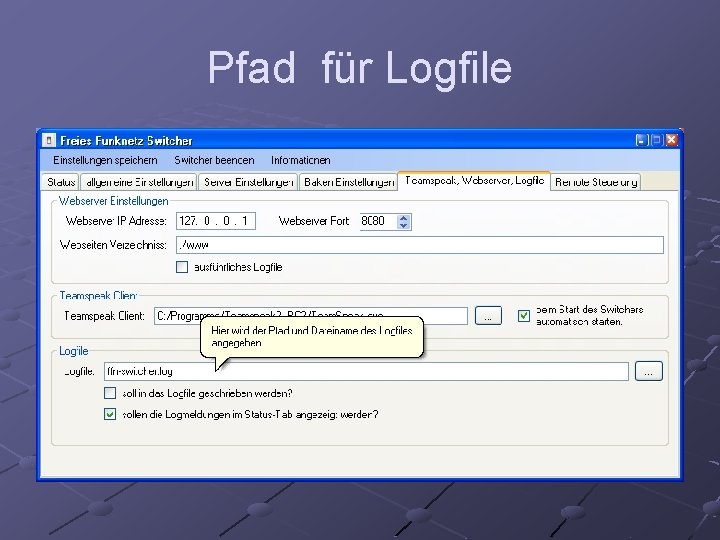 Pfad für Logfile 