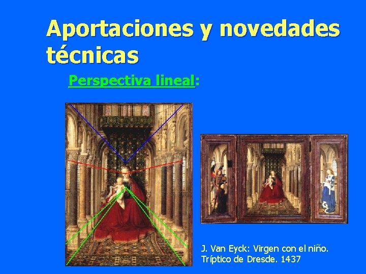 Aportaciones y novedades técnicas Perspectiva lineal: J. Van Eyck: Virgen con el niño. Tríptico