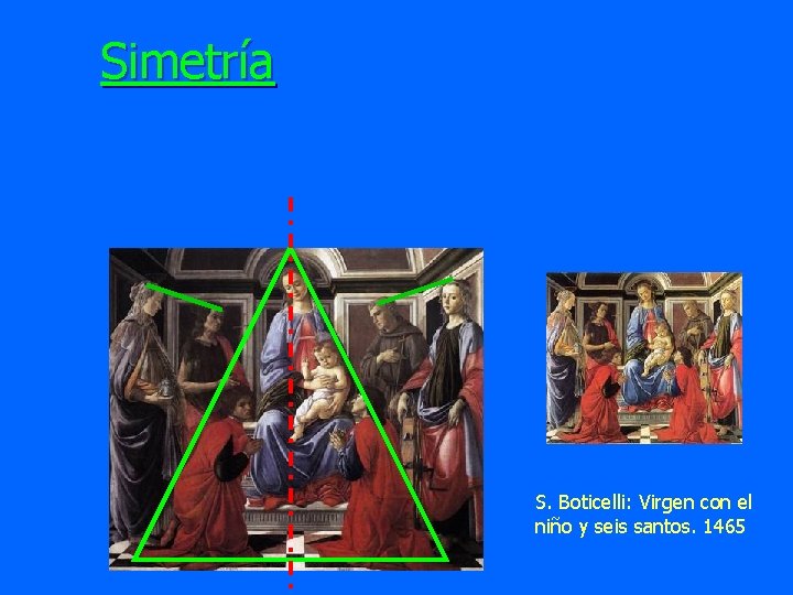 Simetría S. Boticelli: Virgen con el niño y seis santos. 1465 