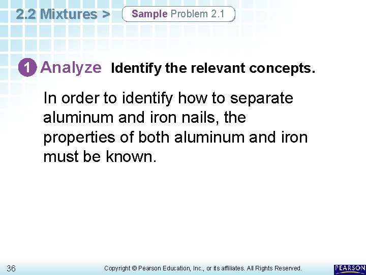 2. 2 Mixtures > Sample Problem 2. 1 1 Analyze Identify the relevant concepts.